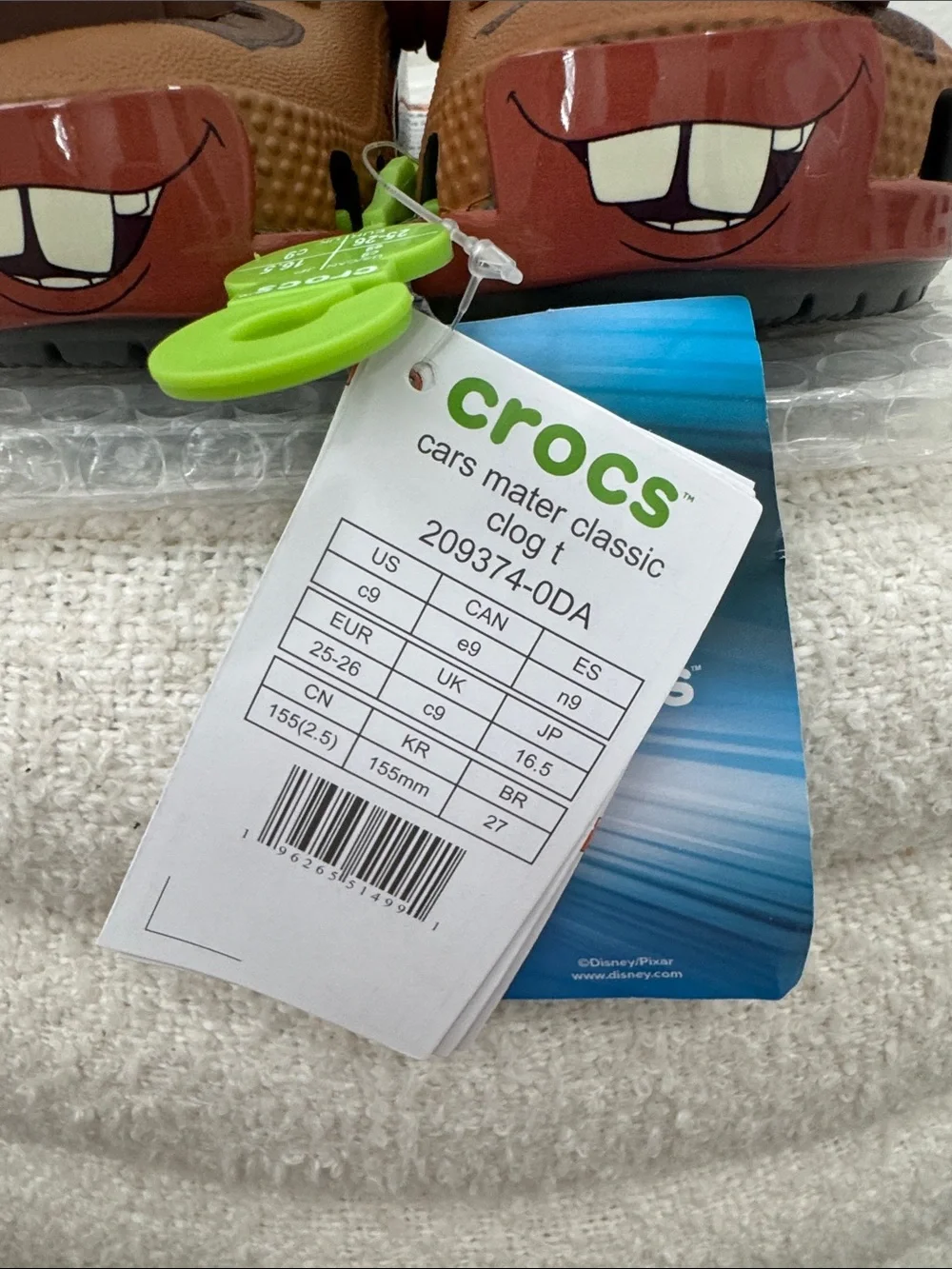 NWT CROCS Disney Cars Mater classic clog
